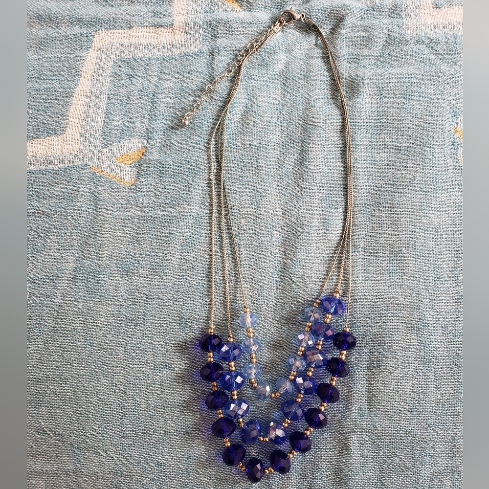 Layered Bead Necklace Blue & Gold